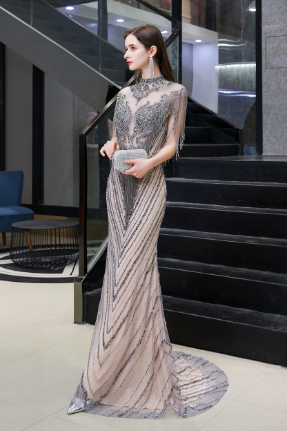 BMbridal Luxurious Crystal Beadings Mermaid Prom Dress Long On Sale