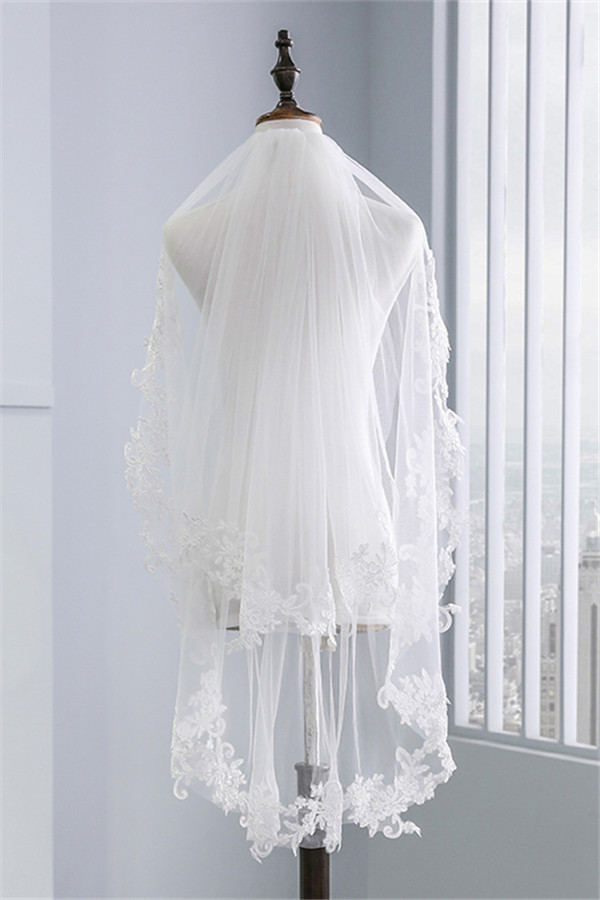 BMbridal Fashion Tulle Lace Lace Applique Edge Wedding Veil-BMbridal