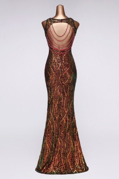 BMbridal Luxury V-Neck Backless Sequins Mermaid Prom Dresses with Front Slit
