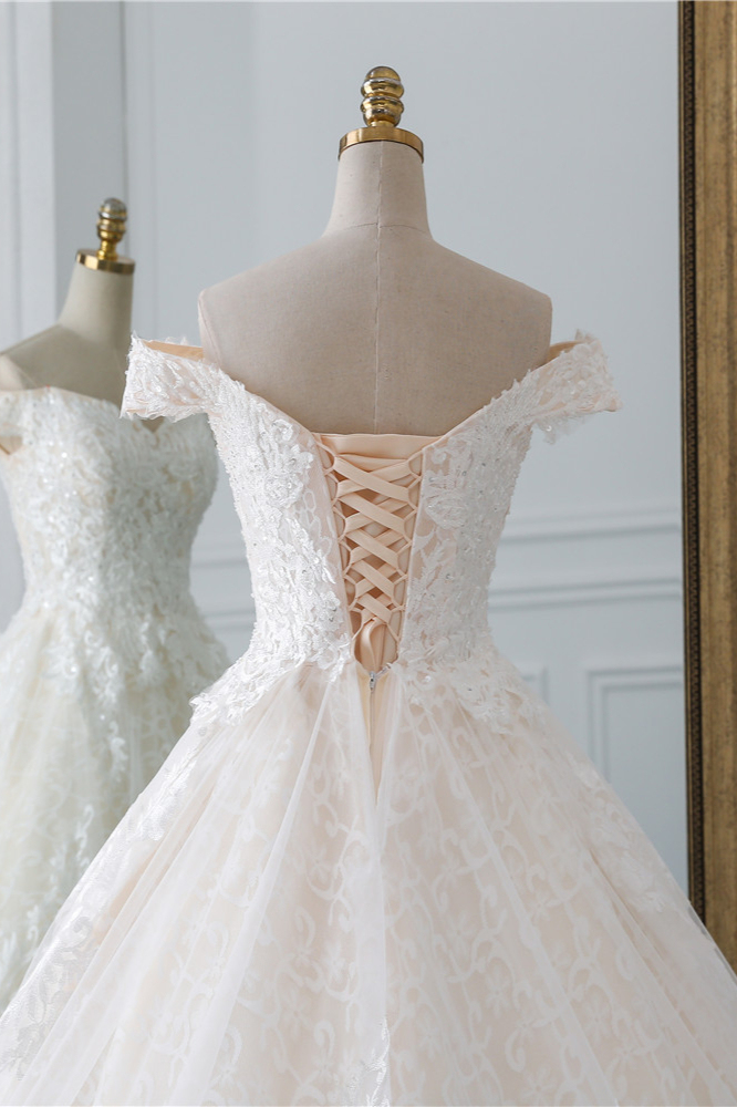 BMbridal Luxury Ball Gown Off-the-Shoulder Lace Wedding Dress Sweetheart Sleeveless Appliques Bridal Gowns On Sale-BMbridal