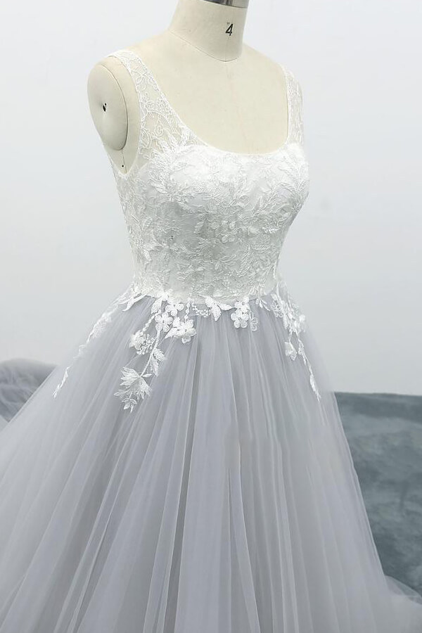 BMbridal Square Neck Appliques Tulle A-line Wedding Dress On Sale-BMbridal