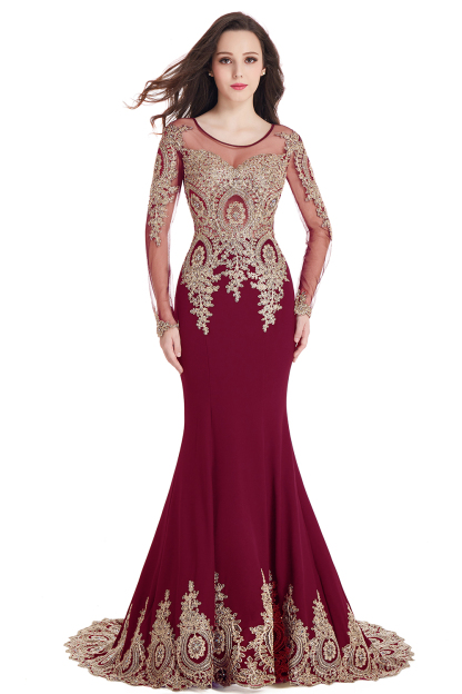 Gorgeous Long Sleeve Mermaid Evening Party Gowns With Lace Appliques