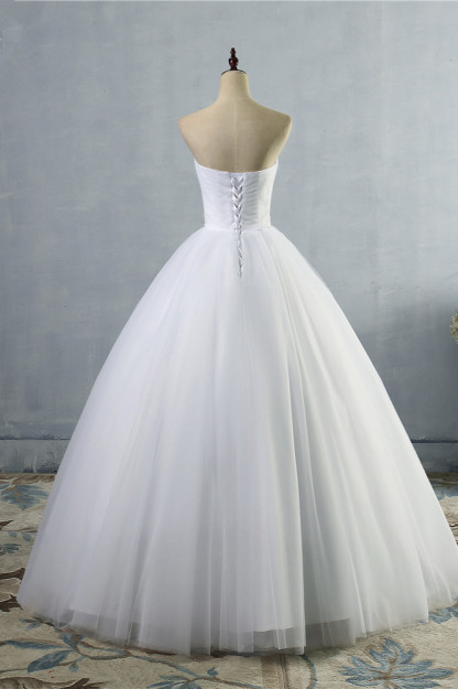 BMbridal Gorgeous Strapless Sweetheart Tulle Wedding Dress Sleeveless Ruffles Bridal Gowns with Beadings Sash-BMbridal