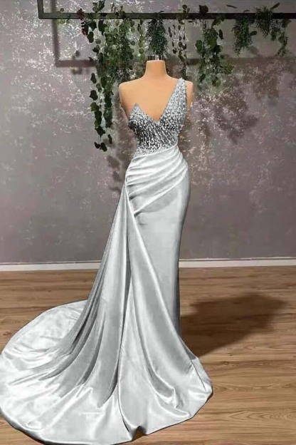 Ivory Elegant One Shoulder Sleeveless Prom Dress Mermaid Appliques With Ruffles