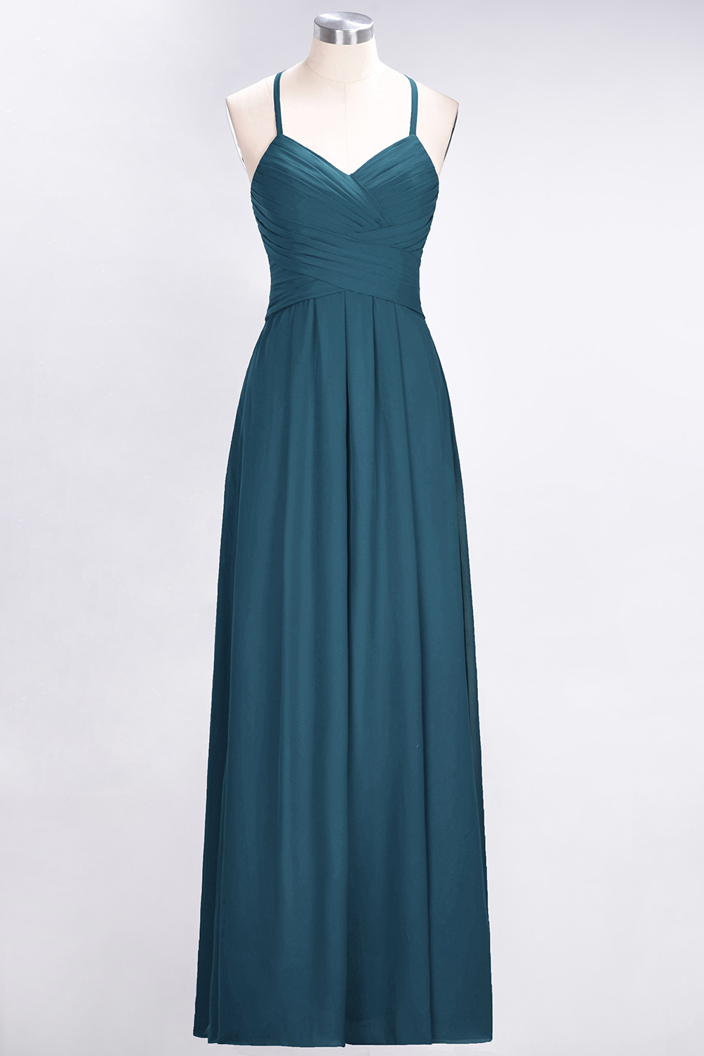 BMbridal Affordable Spaghetti Straps V-Neck Burgundy Chiffon Bridesmaid Dress with Keyhole Back-BMbridal