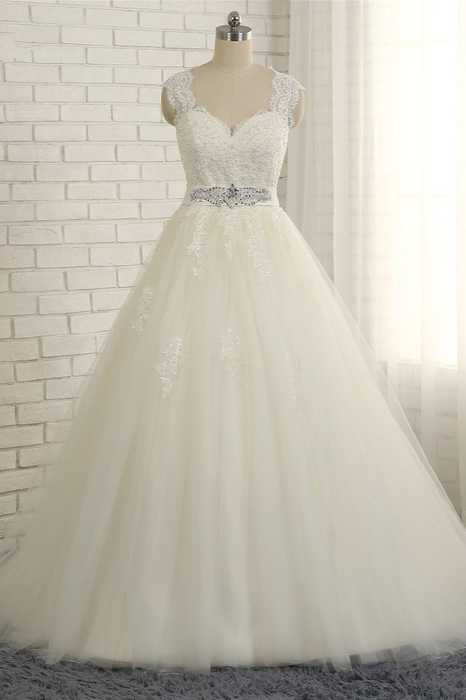 BMbridal Sexy Straps Sleeveless Lace Wedding Dresses With Appliques A line Tulle Ruffles Bridal Gowns On Sale-BMbridal