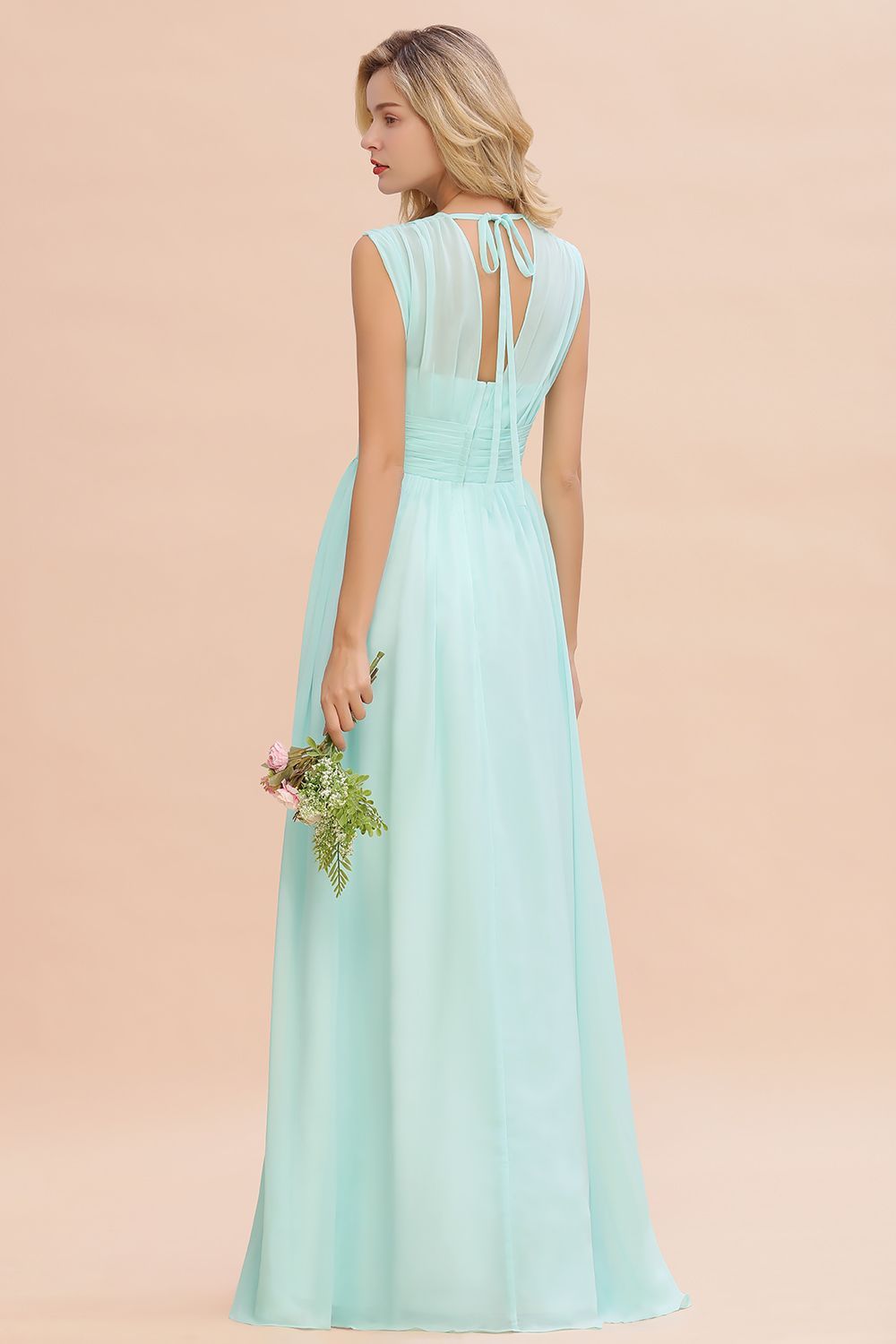 BMbridal Elegant Chiffon V-Neck Ruffle Long Bridesmaid Dresses Affordable-BMbridal