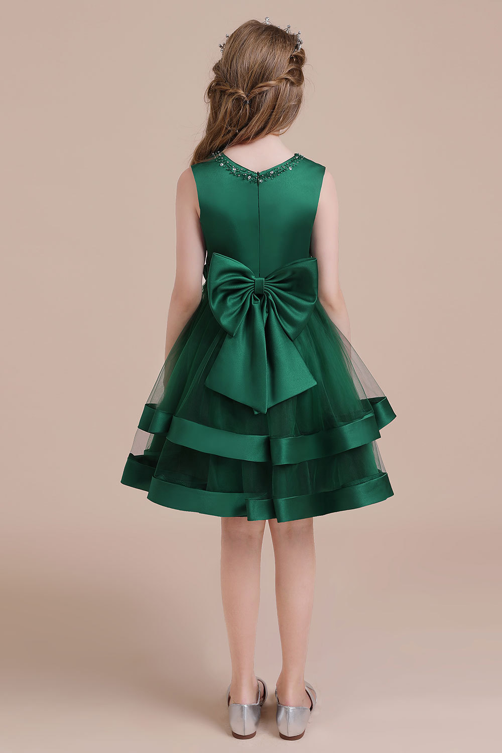 BMbridal A-Line Bow Satin Layered Tulle Flower Girl Dress Online-BMbridal