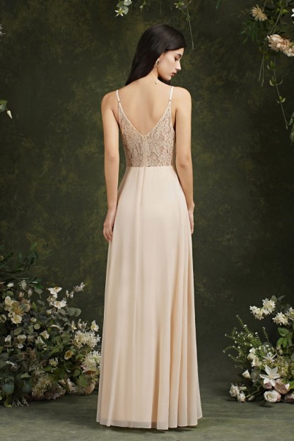 BMbridal Spaghetti-Straps V-Neck Champagne Bridesmaid Dress Long Sleeveless
