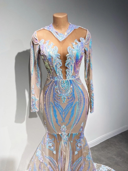 Bmbridal Long Sleeves Sequins Prom Dress Mermaid Online