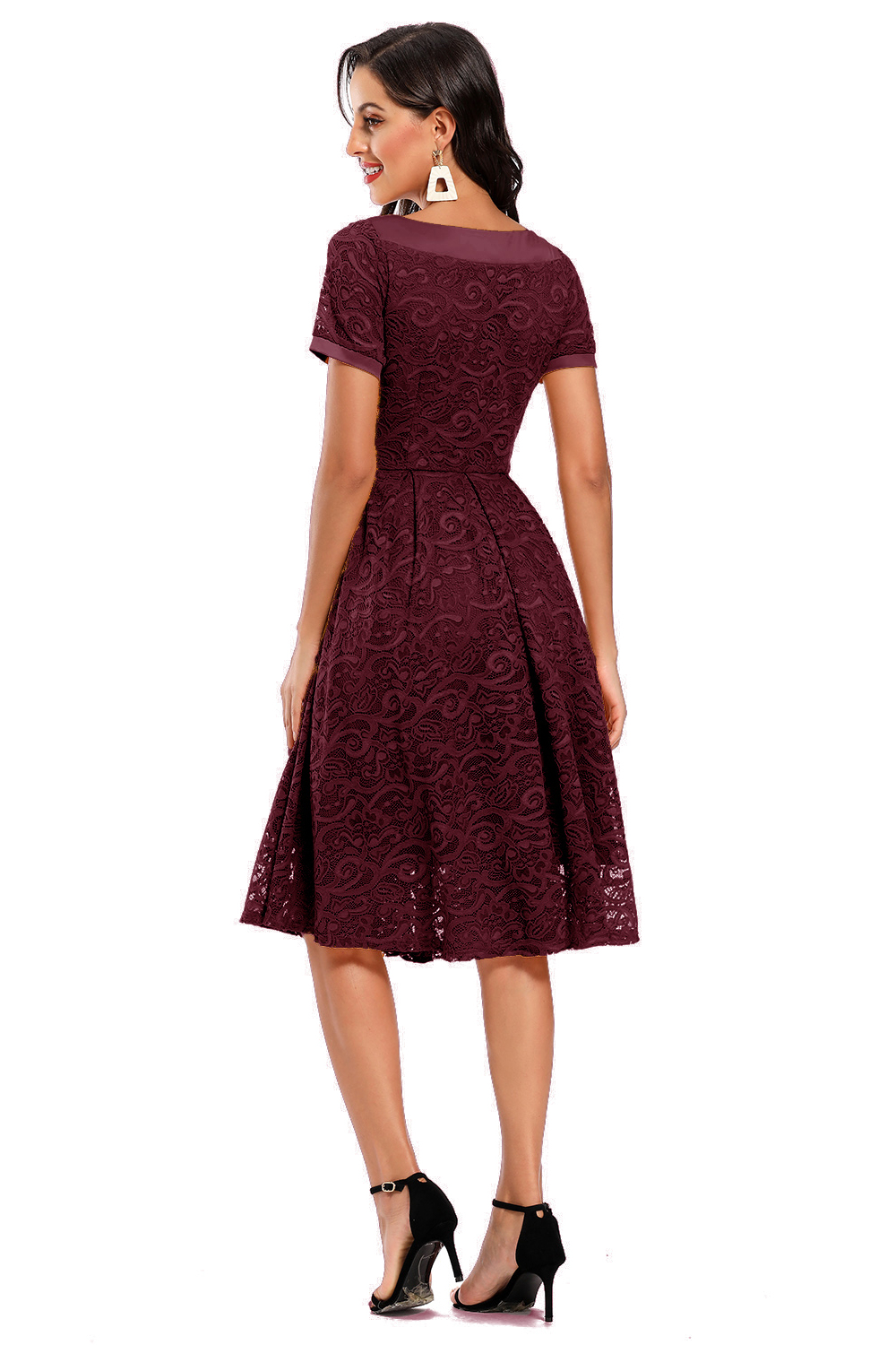 BMbridal Short Sleeves Lace A-Line Mini Party Gowns