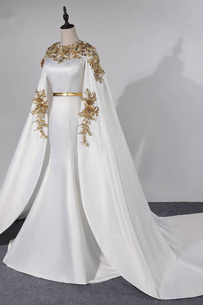BMbridal Elegant Satin Jewel Appliques Long Prom Dresses with Sash Online
