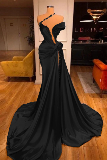 Mermaid Off the Shoulder Sleeveless Prom Dress Long Beadings With Split