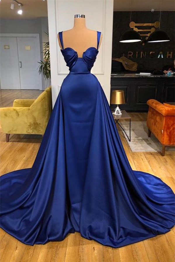 Bmbridal Dark Blue Mermiad Sweetheart Satin Prom Dress with Ruffles