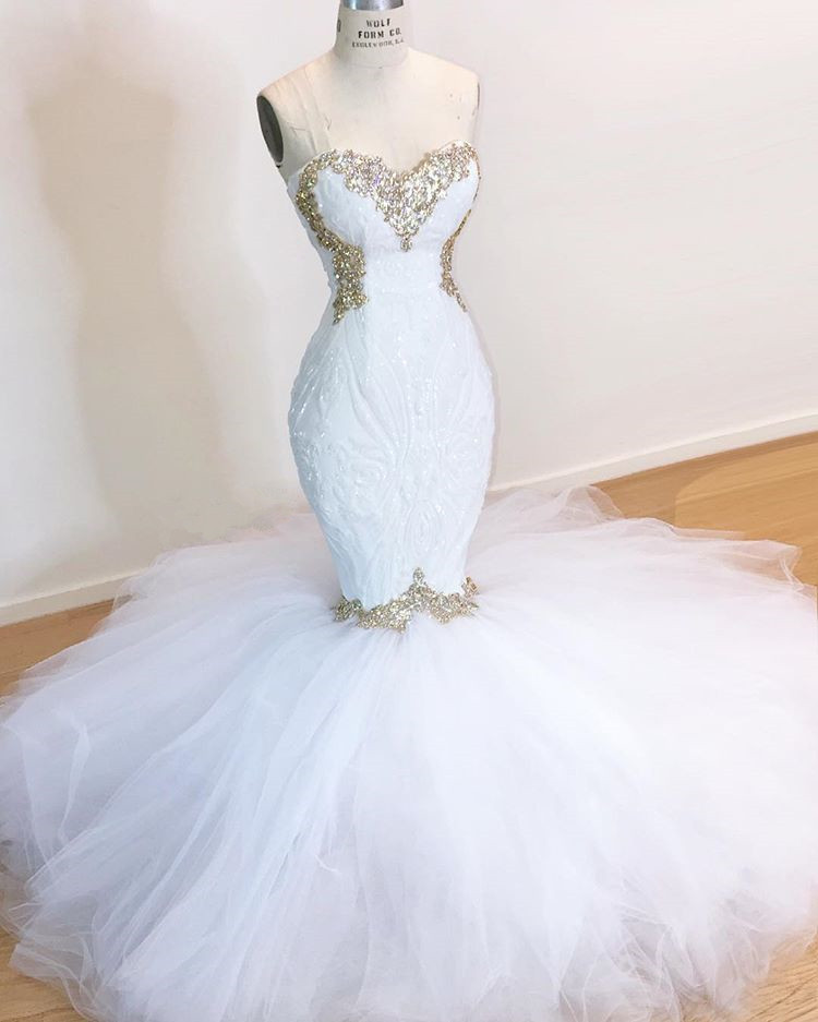 Bmbridal Sweetheart Mermaid Wedding Dress Tulle With Appliques-BMbridal