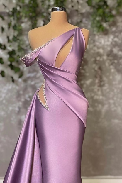 Lilac Off the Shoulder Sleeveless Mermaid Prom Dress With Beading