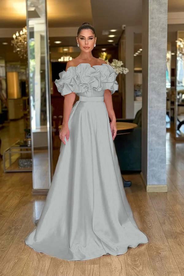 Off the Shoulder Sleeveless A Line Long Prom Dress With Pleated