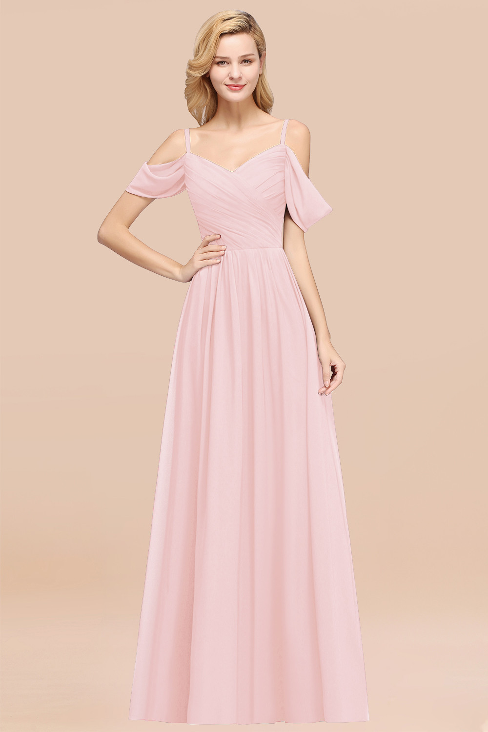 BMbridal Chic Off-the-shoulder Burgundy Bridesmaid Dress with Spaghetti Straps-BMbridal
