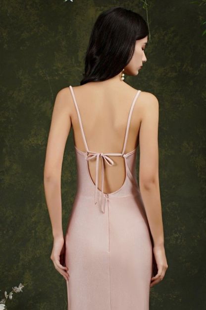 BMbridal Elegant Sleeveless Dusty Pink Prom Dress Sleeveless With Split
