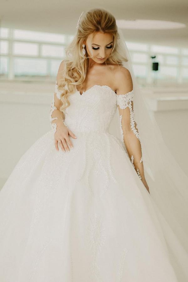 Bmbridal Sweetheart Ball Gown Wedding Dress Tulle Lace Online-BMbridal