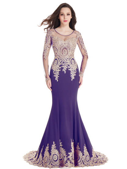 Gorgeous Long Sleeve Mermaid Evening Party Gowns With Lace Appliques