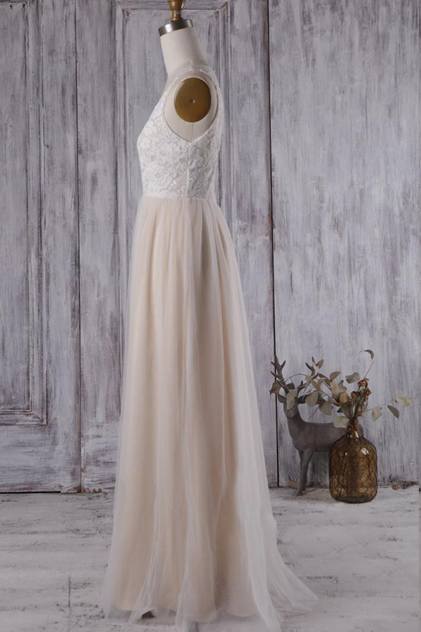 BMbridal Elegant A-line Tulle Lace Wedding Dress V-neck Appliques Ruffles Bridal Gowns On Sale-BMbridal
