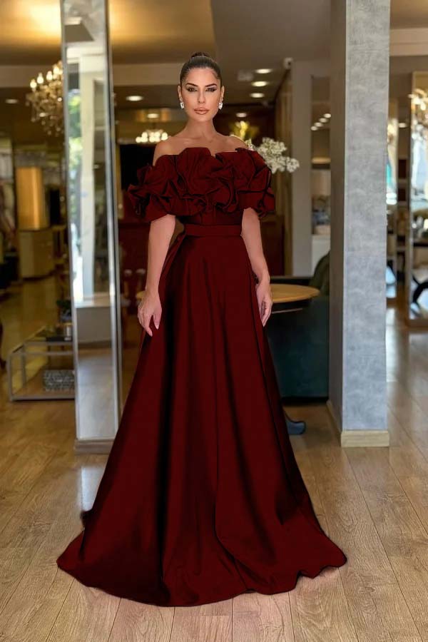 Off the Shoulder Sleeveless A Line Long Prom Dress With Pleated