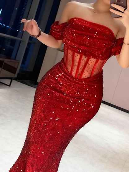 Trumpet/Mermaid Off The Shoulder Sequin Long Prom Dress
