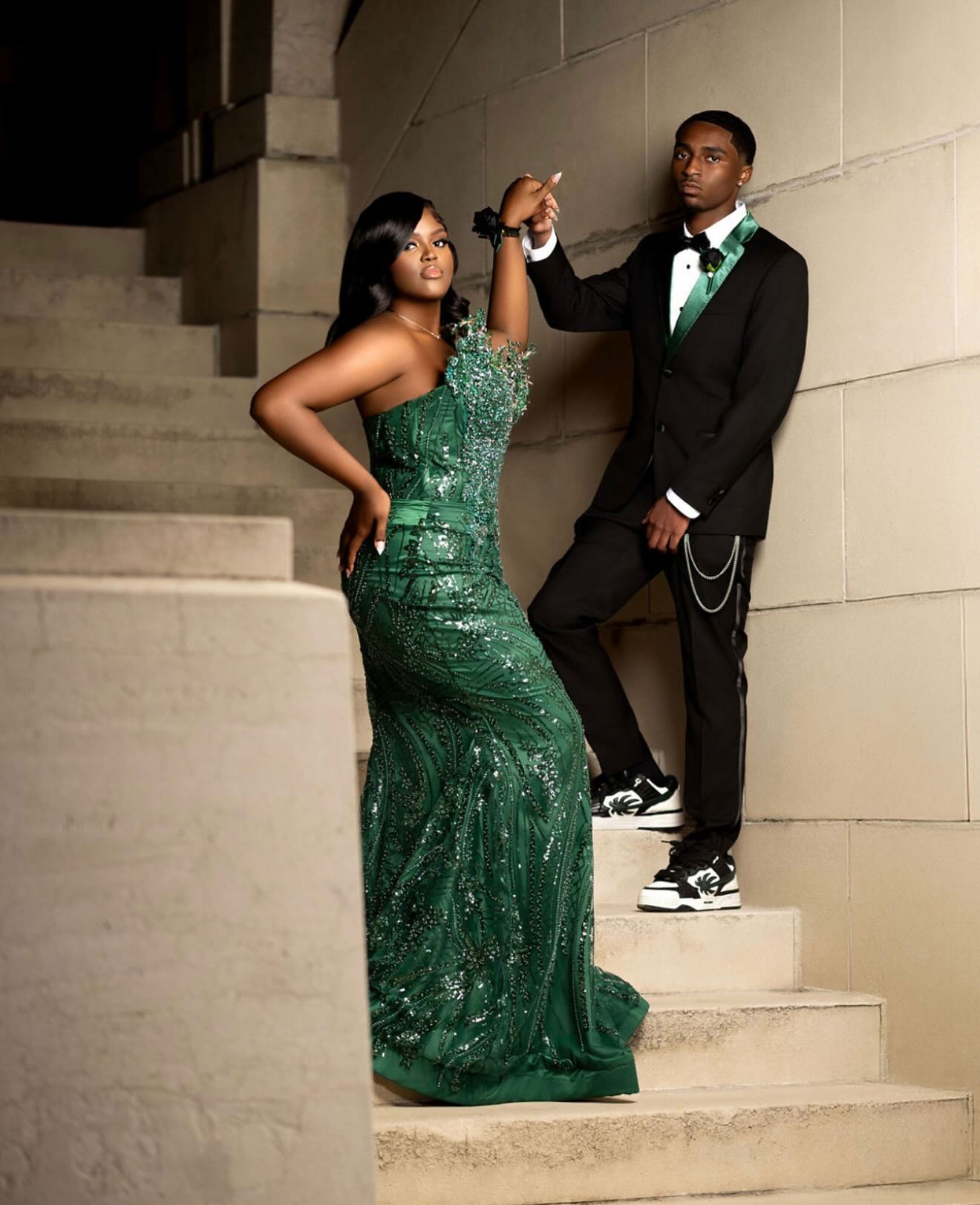 Emerald Dream One-Shoulder Sequin Beaded Mermaid Prom Dress