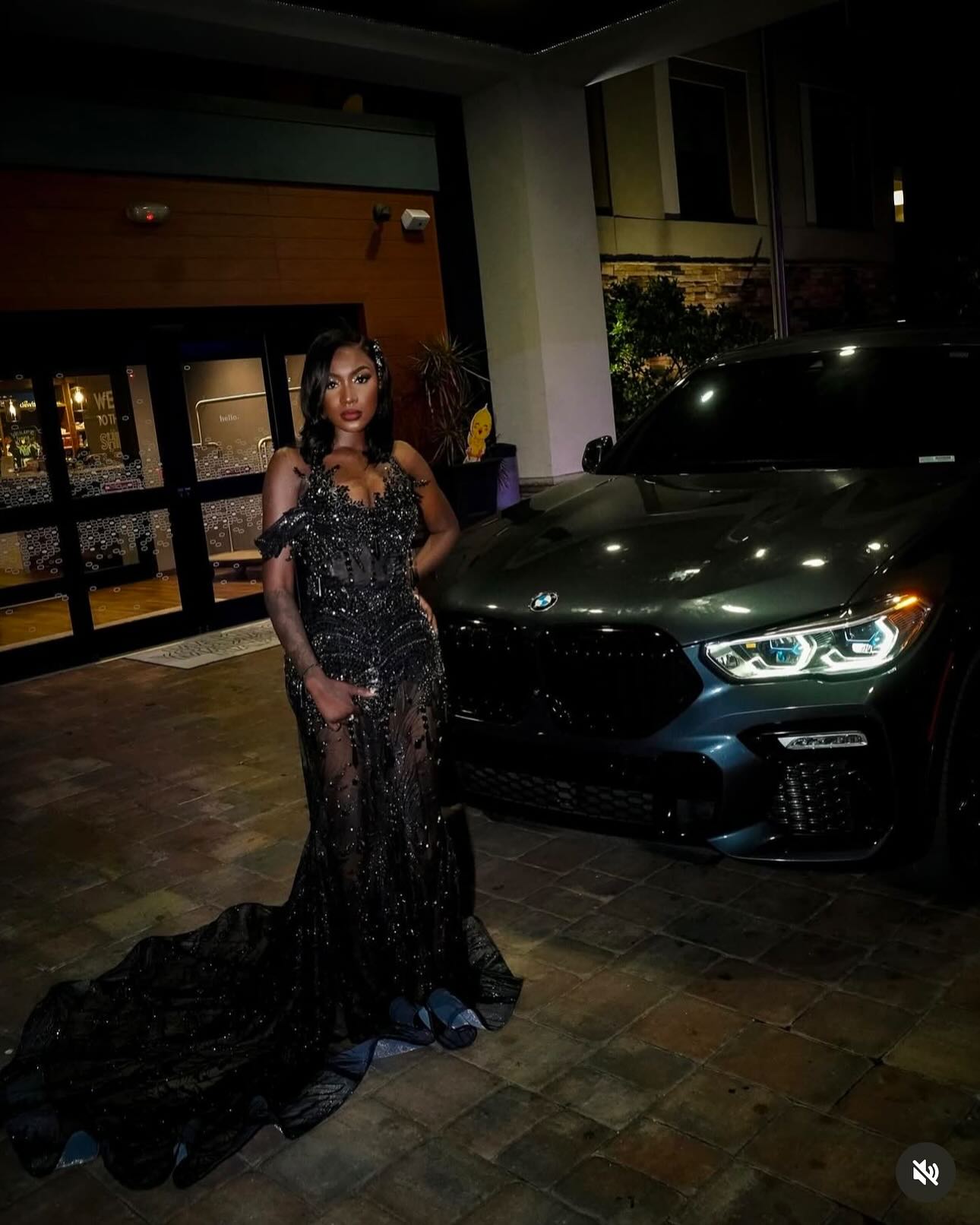 Black Elegance - 3D Floral Beaded Mermaid Prom Dress with Ruffle Train