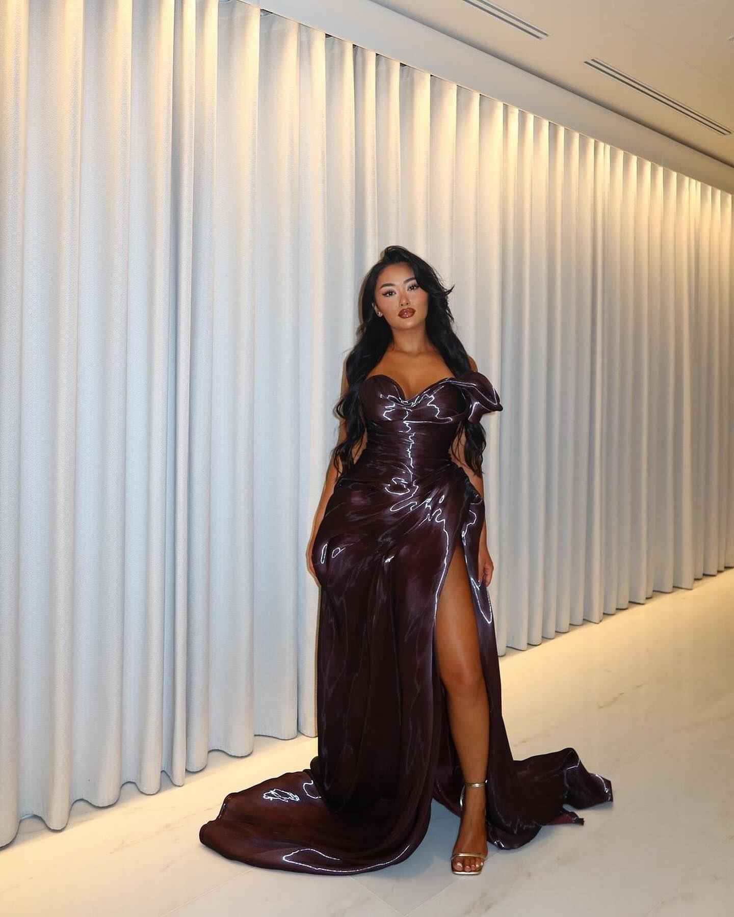 Electric Storm -Satin Prom Dress with Bow Detail