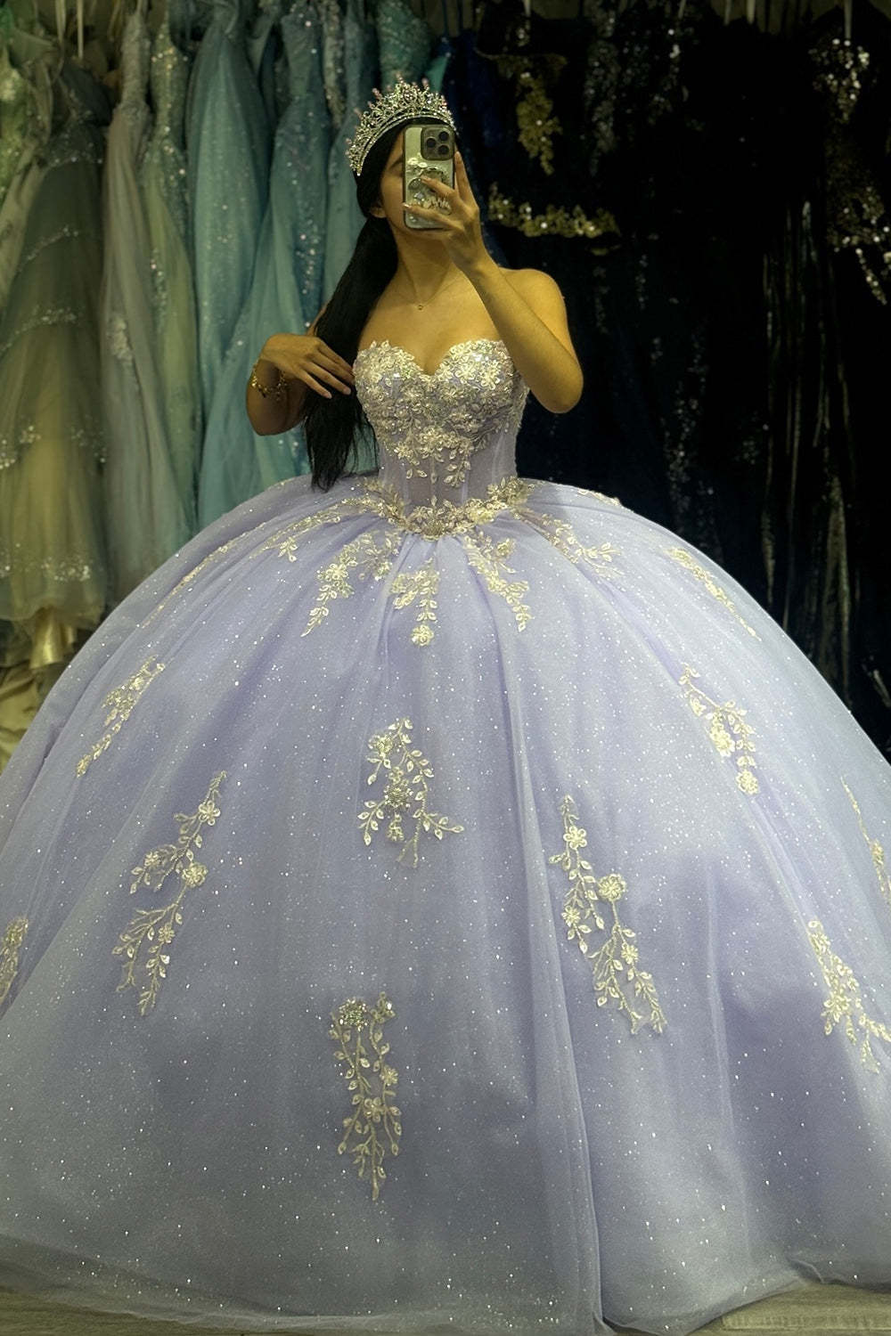 Sweetheart Corset Ball Gown in Lilac Tulle with Appliques for Quinceanera