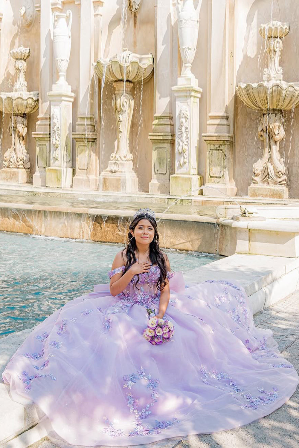 Sweetheart Ball Gown in Blush Tulle with Flower Appliques for Quinceanera