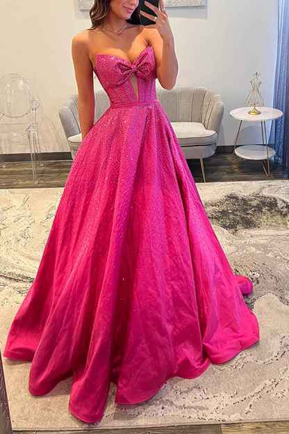 Sparkly White Sweetheart Beaded Princess Long Corset Prom Dress with Bow