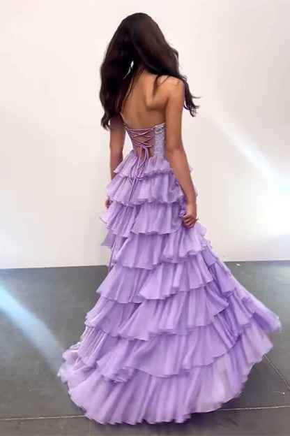 Navy Sparkly Strapless Corset A Line Long Chiffon Prom Dress