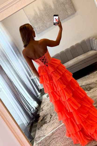 Navy Sparkly Strapless Corset A Line Long Chiffon Prom Dress