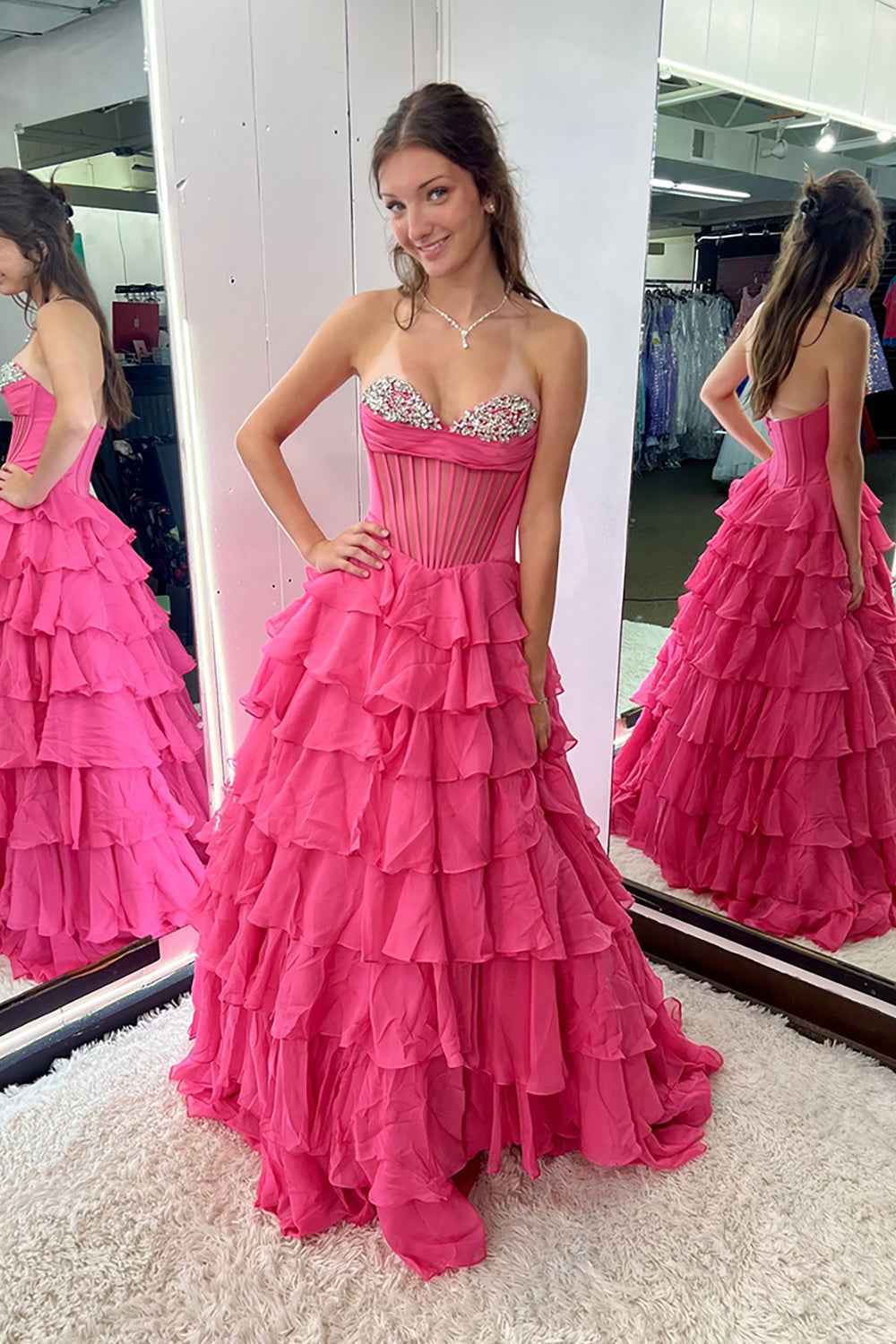 Black A Line Tiered Sweetheart Long Corset Prom Dress with Slit