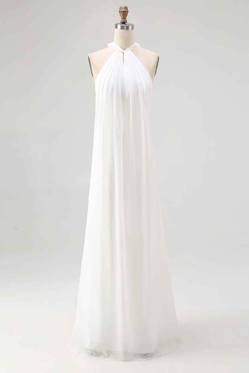 Flowy Sky Blue Chiffon A Line Halter Backless Long Prom Dress