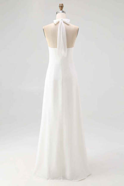 Flowy Sky Blue Chiffon A Line Halter Backless Long Prom Dress