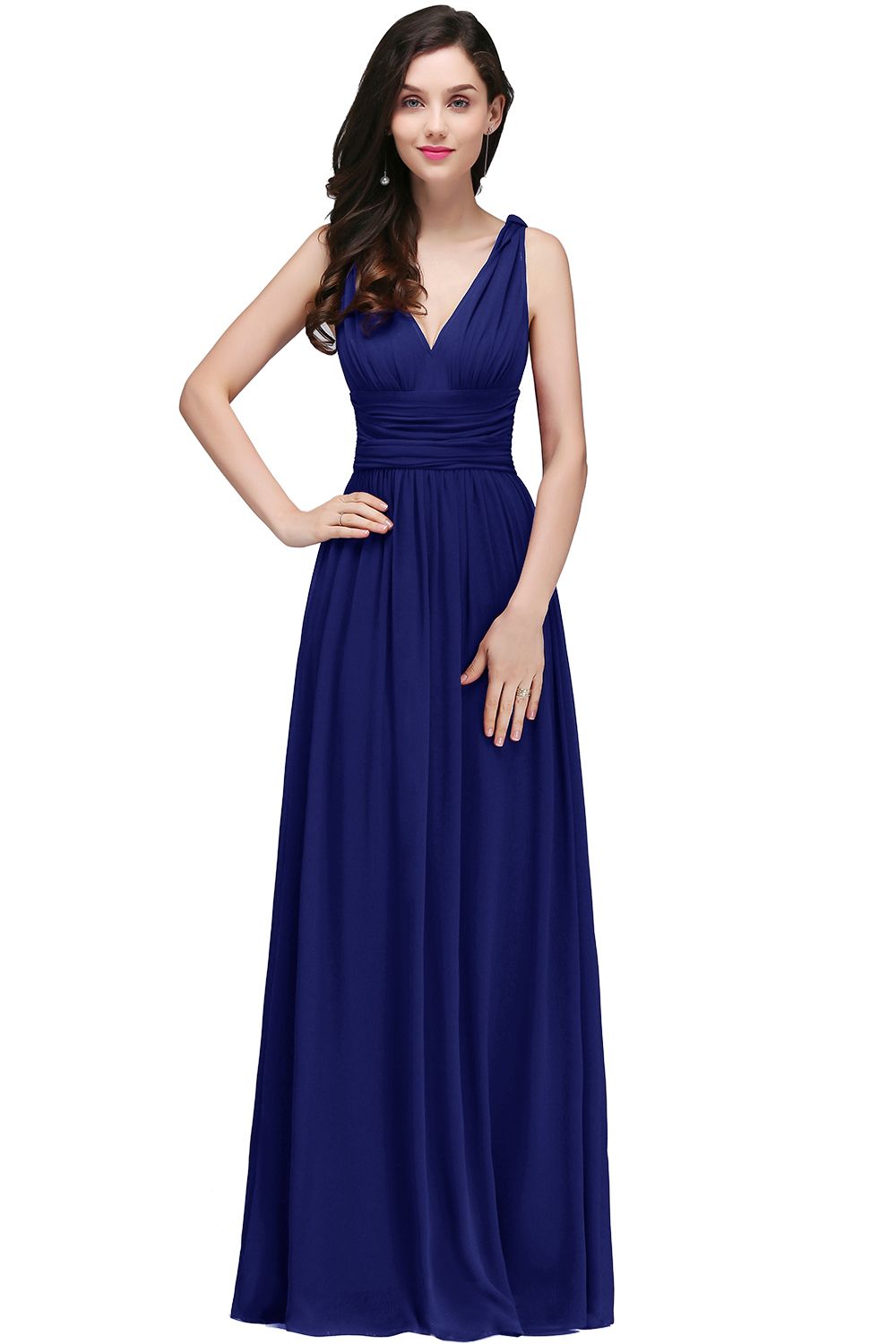 BMbridal Affordable Chiffon V-Neck Burgundy Bridesmaid Dress with Ruffle In Stock