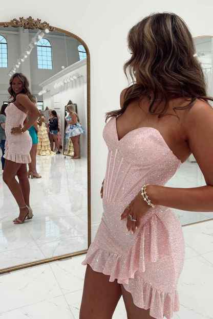 Sparkly Navy Tight Sweetheart Short Corset Homecoming Dress