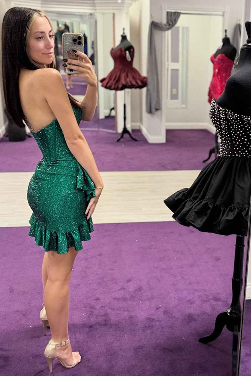 Sparkly Navy Tight Sweetheart Short Corset Homecoming Dress