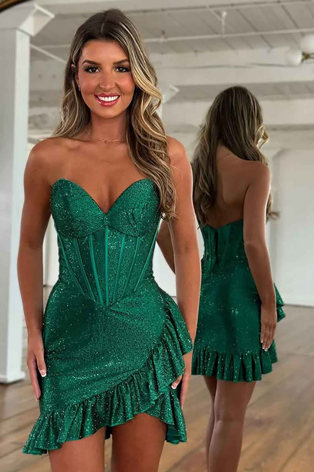 Sparkly Navy Tight Sweetheart Short Corset Homecoming Dress