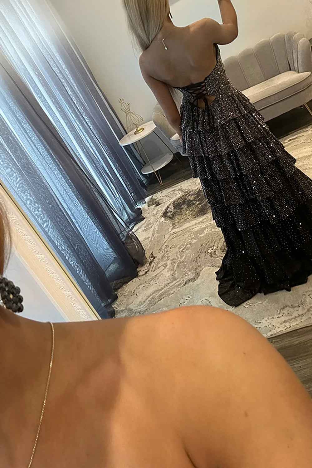 Sparkly Yellow Sweetheart A-Line Satin Ruffled Cut-Out Long Prom Dress with Beading