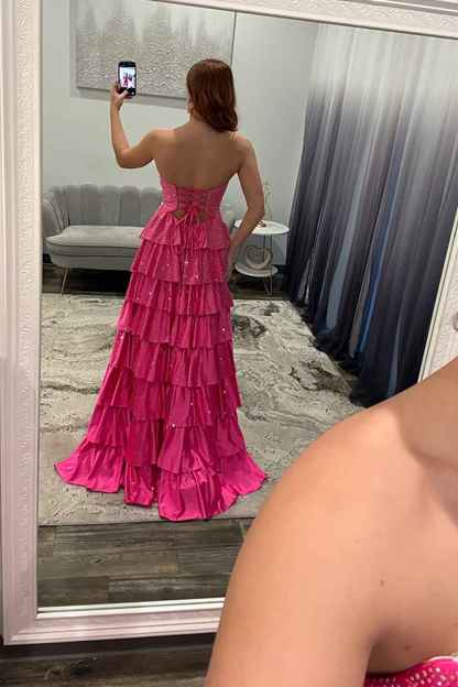 Sparkly Yellow Sweetheart A-Line Satin Ruffled Cut-Out Long Prom Dress with Beading