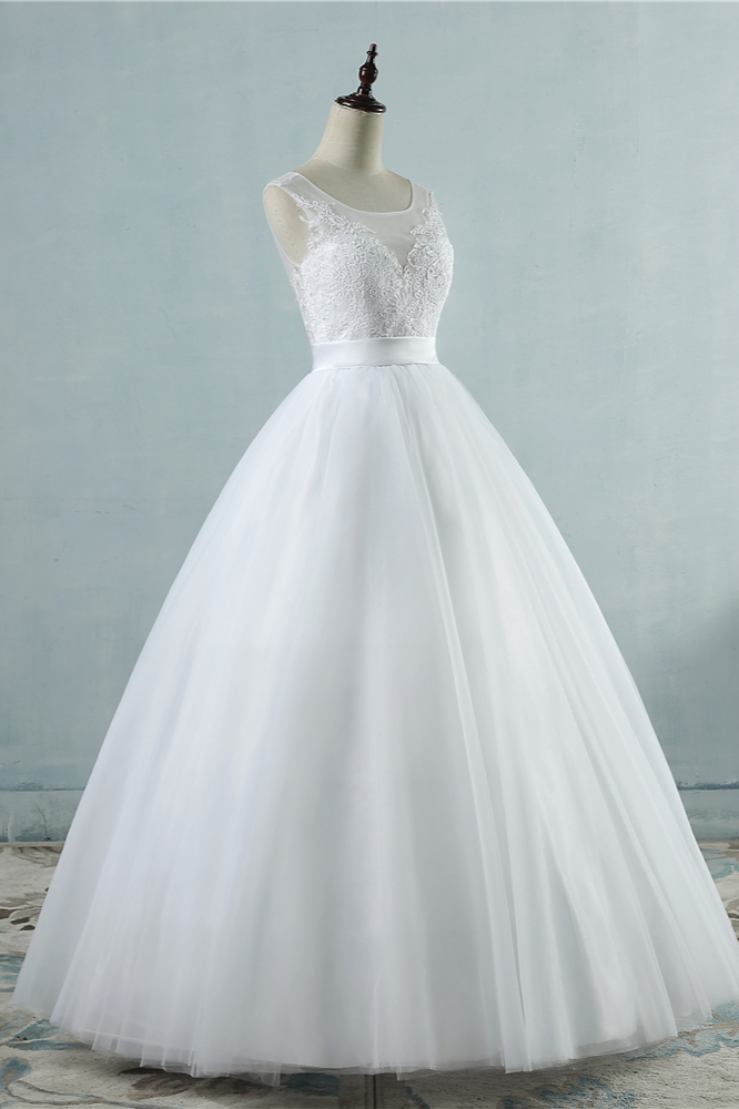 BMbridal Chic Square Neckling Sleeveless Wedding Dresses White Tulle Lace Bridal Gowns On Sale