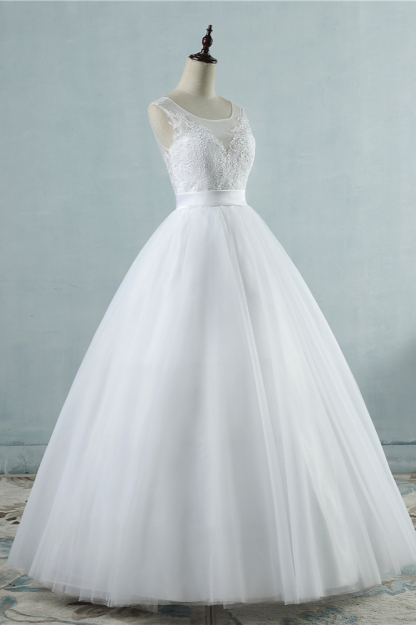 BMbridal Chic Square Neckling Sleeveless Wedding Dresses White Tulle Lace Bridal Gowns On Sale