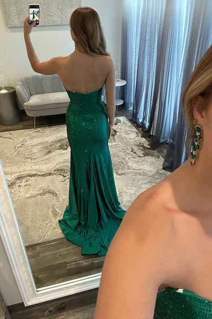 Sparkly Black Sweetheart Beaded Cut-Out Mermaid Long Prom Dress with Slit