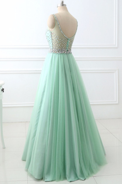 BMbridal Chic Tulle Jewel Sleeveles A-Line Prom Dresses with Rhinestones On Sale