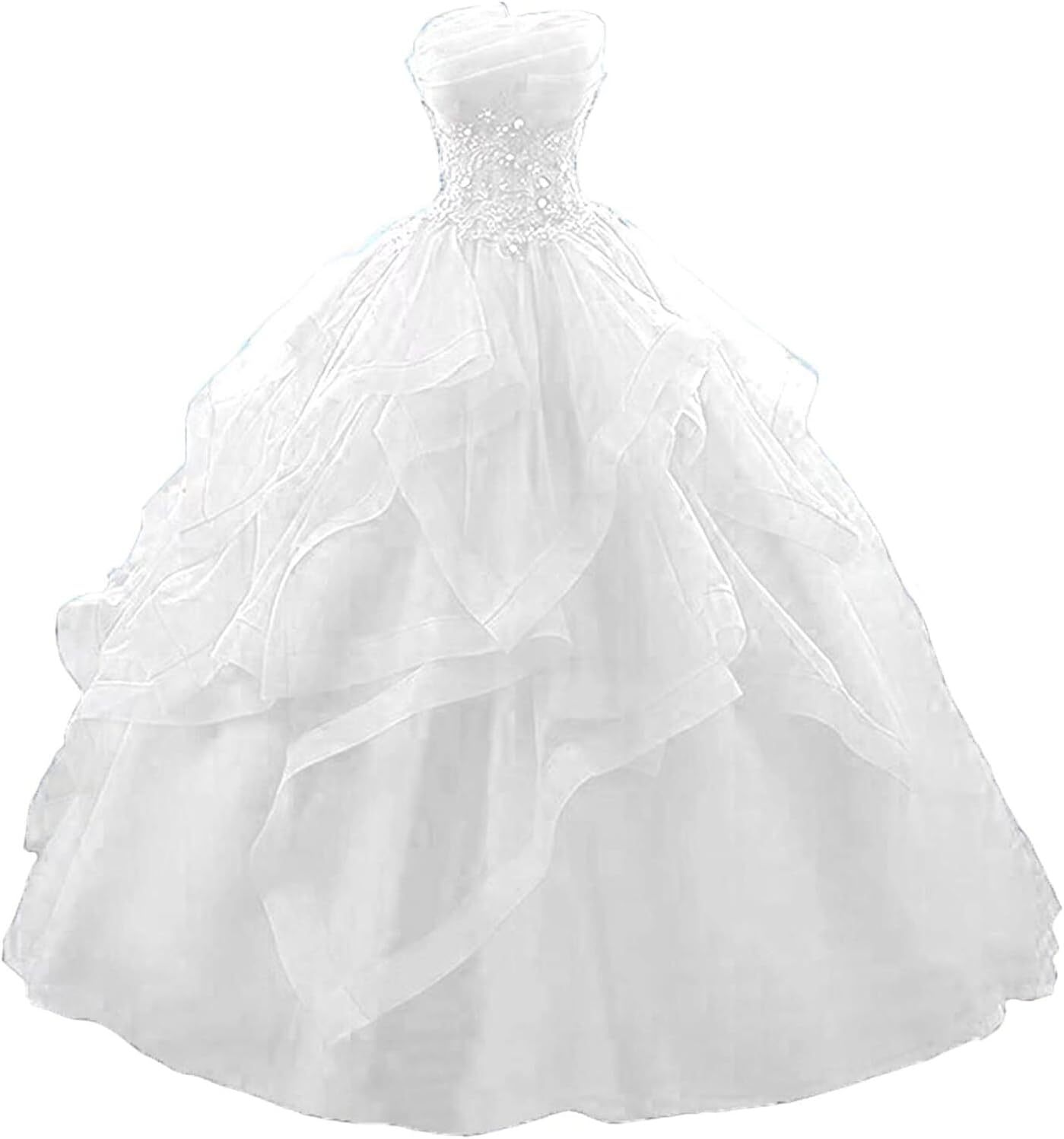 Prom Dress Long Ruffles Ball Gown Quinceanera Dresses Strapless Lace Tulle Beaded Princess Evening Dress bmbridal